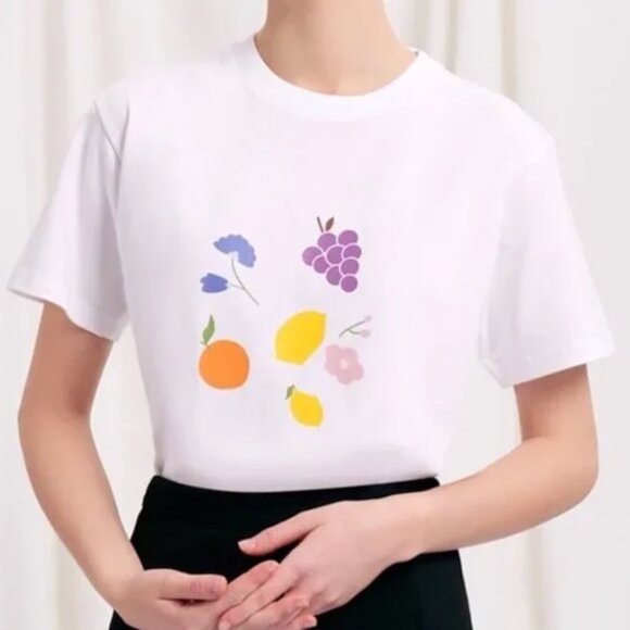 Petite Studio Tops - Petite Studio Tshirt fruit graphic crew short sleeve womens White (xsmall) suri